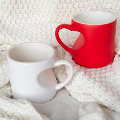 China Sustainable Wholesale Love White Sublimation Heart Shape Handle Ceramic Mug Custom 11OZ Bulk Coffee Mugs for sale