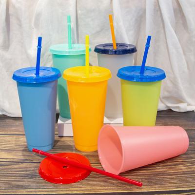 China Sustainable 16OZ Custom Logo Reusable Double Wall Skinny Plastic Tumbler Plastic Mug Cup With  Lid and Straw for sale