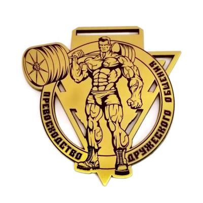 China Europe Zhongshan Factory Production Die Casting Sports Day Metal Award Embossed Powerlifting Metal Medal for sale