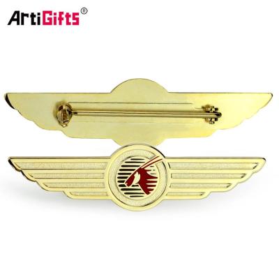 China Custom Africa Shirt Collar Metal Gold Plated Airline Pilot Hat Wings Pin Badge for sale