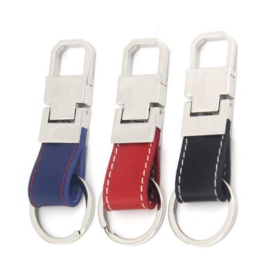 China For Business Gifts Wholesale Genuine Leather Logo Double Rings Blank Genuine Luxury Leather Key Chain For Men for sale