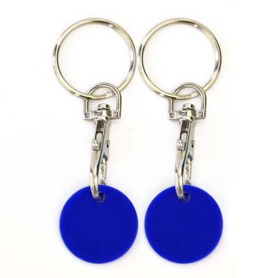 China Custom Cheap Empty Plastic Coin Trolley Supermarket Shopping Trolley Coin Key Ring Keychain Logo Key Chain for sale