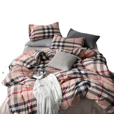 China Nondisposable WEISDIN Queen size Classic plaid print washing printing design bedding set 100% cotton duvet cover bed sheet set for sale