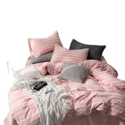 China WEISDIN Pink White Stripes Bedding Set Nondisposable Cotton Washing Printing Design Duvet Cover Bedding Set Luxury for sale