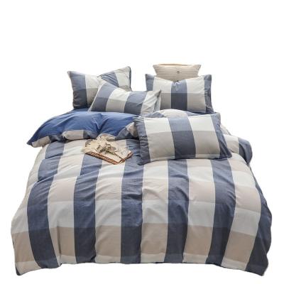 China Nondisposable WEISDIN Bedding Set 100% Cotton Blue And White Stripes Print Grid Design Duvet Cover Set for sale