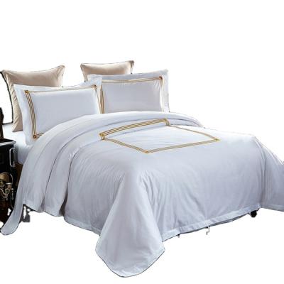 China Nondisposable 100% Cotton 300T Luxury Hotel Embroidered Bedding Set Queen Size 4pcs for sale