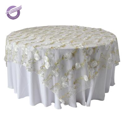 China TX13972 White Flower Disposable Petal Wedding Embroidery 6ft Table Cloth for sale