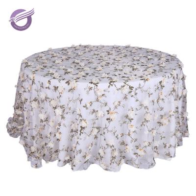 China TX00122 Disposable Table Cover Wedding Decoration Embroidery 3D Burnt Floral Organza Table Cloth for sale