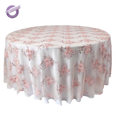 China TX41112 Round Rose Decoration Embroidery Flower Disposable Table Cloth Custom for sale