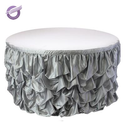 China YT07762 Disposable Party Ruffled Wedding Decoration Silver Taffeta Table Skirt for sale