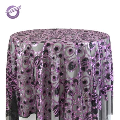 China Disposable Fancy Sequin TX13723 High Bar Purple Cocktail Tablecloth For Wedding for sale