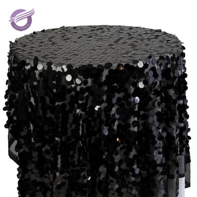 China TX23303 Disposable Cocktail Bar Large Size Black Sequin Overlay Table Cloth For Event for sale