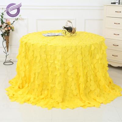 China Layer 8 Fancy Rosette Embroidered Tablecloth Yellow Wedding Apparel TX22562 Taffeta for sale