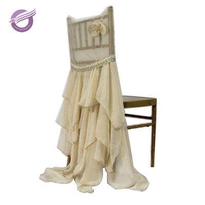 China Factory Wholesale Disposable Champagne Chiffon Chair Cover Fancy Wedding YT00052 for sale