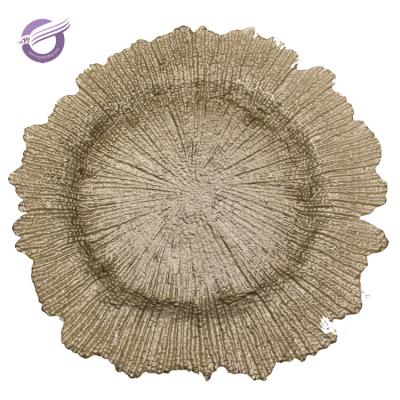 China 13 Inch PZ29000 Disposable Handmade Wholesale Sponge Sea Glass Charger Plates For Wedding Decoration for sale