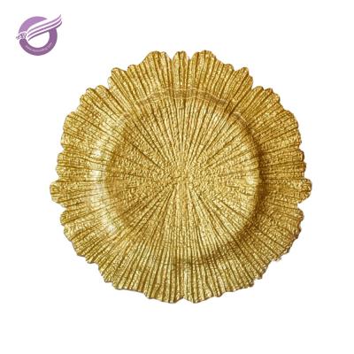 China Wholesale Cheap Fancy Gold Silver Reef PZ29000 Wedding Charger Stocked Glass Dishes for sale