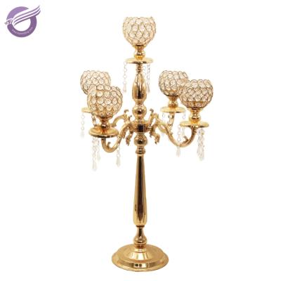 China Wholesale Weddings Gold Tall Metal Table Centerpiece Crystal Wedding Candle Holder ZT02220 for sale