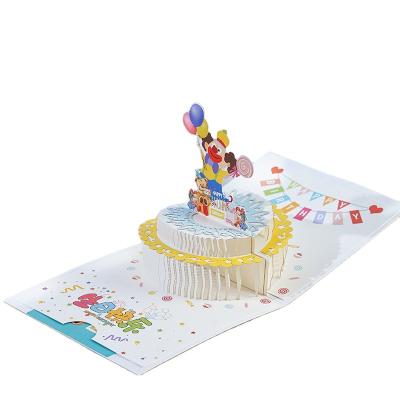 China Specialty Paper Sale Happy Best Birthday Wishes Design Sense Pop Up Cake 3d Greeting Card for sale