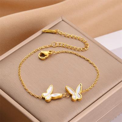 China 2022 Waterproof Stainless Steel Butterfly Bracelet Shell Butterfly Bracelet High Quality White Mother Nickel Free Lead Free New Arrival For Gifts for sale