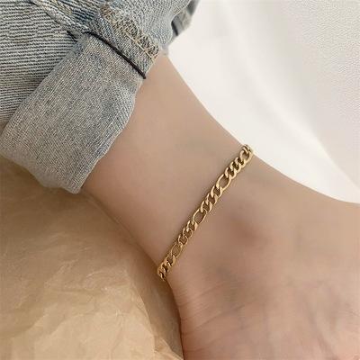 China Best Selling 14K Gold Plating Rectangle Link Chain Minimalist Titanium Steel Anklet Lead Free Nickel Free Stainless Steel Anklet For Ladies for sale