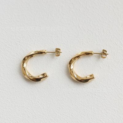 China Nickel Free Lead Free Classic Fashionable Gold Plated C Shape Stainless Steel Earring Torsion Tube Circle Titanium Steel Open Earring for sale