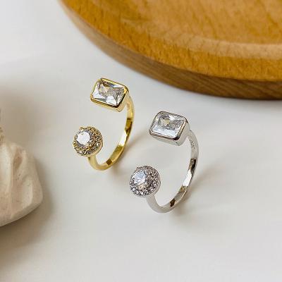 China Lead Free Creative Gold Zircon CZ Silver Plating Open Ring Geometric Round Silver Plating Nickel Free Sterling Silver Open Rings 925 for sale