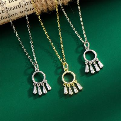 China Trendy Fine Jewelry Platinum Plated 925 Silver Geometric Circle Diamond Tassel Necklace S925 Sterling Silver Dreamcatcher Necklace for sale