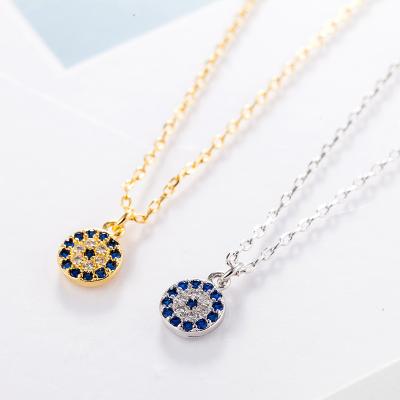 China Newest Best Selling Turkish Romantic Crystal Eyes Necklace Women's 925 Sterling Silver CZ Stone Evil Blue Eyes Necklace From Amazon for sale