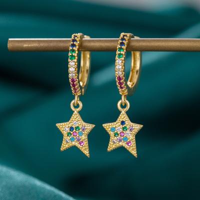 China Nickel 2022 Lead Free Korean Colored Gold Plated Zircon Star Stud Earrings Ins Jewelry Zircon Star Drop Earrings Lead Free for sale