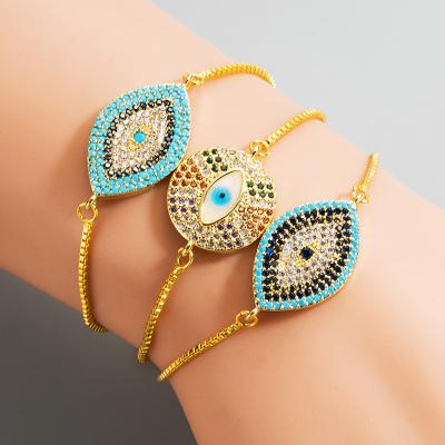 China New Lead Free Fashion Colorful Micro Pave Adjustable Rhinestone Crystal Turkish Evil Eyes CZ Evils Eye Bangle Bracelet for sale