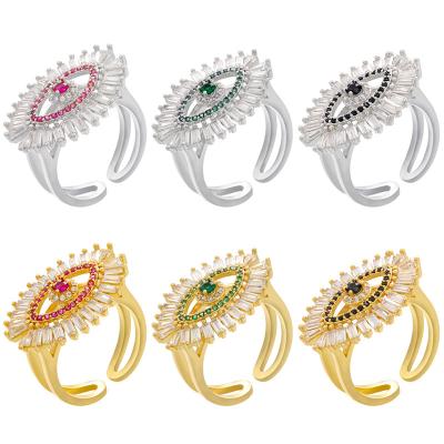 China Lead Free Nickel Free Opening 18K Gold Plated Eye Shape Zirconia Rings Full Iced Out Diamond Turkish Women Girls Eye Rings For for sale