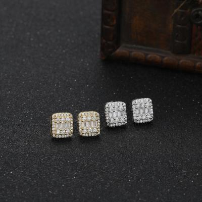 China Lead Free Nickel Free Hip Hop Jewelry Square Crystal Rhinesntone Stud Earring For Women Minimalist Men for sale