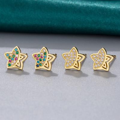 China Nickel Plated CZ Fashion Zircon Star European Colorful Cubic Free Lead Free Stud Earring Delicate White Star Earring For Girls for sale