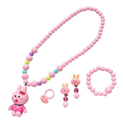 China Cute Princess Cute Cartoon Ring Bracelet Necklace Set Glowing Toy Jewelry 2022 Children's Jewelry Set for sale