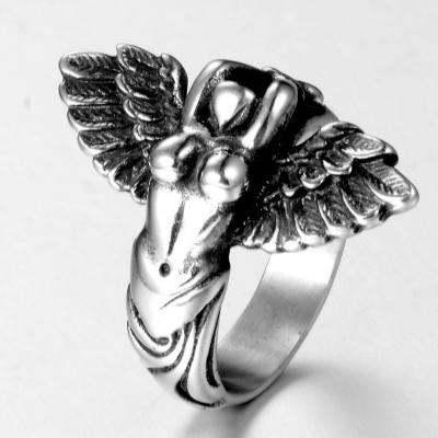 China Angel Body Jewelry Luxury Stainless Steel Men's Big Resin Angle Ring Black Silver Filled Body Jewelry for sale