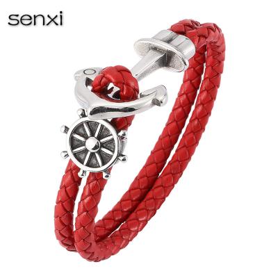 China 2020 Style New Teens Animal Red Leather Snap Anchor Nautical Rope Bracelet for sale