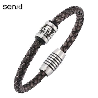 China Fashion Genuine Leather Black Bracelet Rope Chain Bracelets Stainless Steel Model Ship Bracelets Classic Men Jewelry For Male Gift Magnet for sale