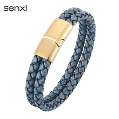 China The Wholesale Fashion Golden Model Ships Magnetic Buckle Braided Leather Strap Black Brown for sale