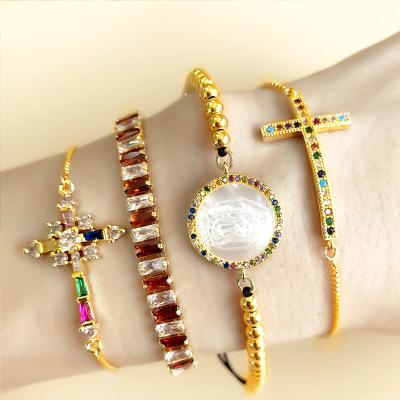 China Rainbow CLASSIC Hot Selling Jewelry Amazon Central Institute of Statistics Japanese and Korean Cross Diamond Scepter Bracelet Style Gold Plated Bracelet for sale