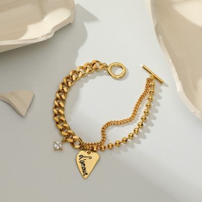 China Fashion Classic Charms For Bracelets Jewelry Stainless Steel Loose Chain Bracelets For Women Stitching Ring Smooth Heart Pendant Bracelet for sale