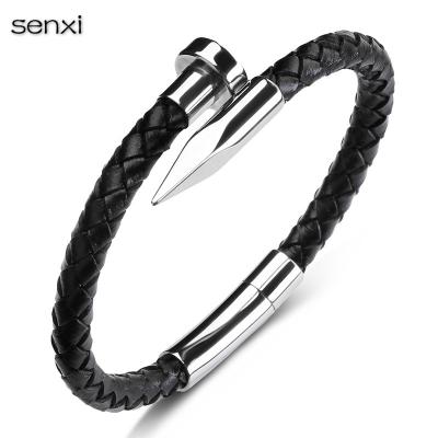 China Simple Design Multicolor Button Skull Style Stainless Steel Bracelet Men's Leather Bracelet Anniversary Valentine's Day Gift for sale