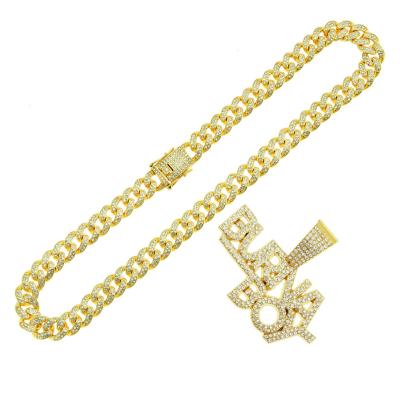 China Punk Hip Hop Necklace Iced Out Link Chain Gold Cubic Zircon With 13mm Miami Silver Choker Fashion Hip Hop Cuban Chain Jewelry for sale