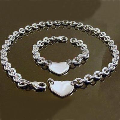 China Wholesale NEW Fashion Stainless Steel Heart Necklace and Bracelet Jewelry Non-fading Sets For WOMEN Necklace Stainless Steel Necklace Set for sale