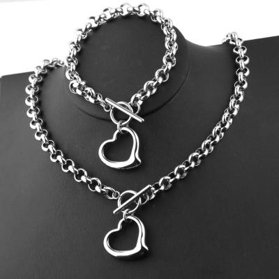 China Wholesale NEW Fashion Non-fading Custom Design Trendy Babygirl Stainless Steel Heart Necklace and Bracelet Jewelry Sets For WOMEN for sale