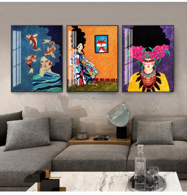 China Waterproof+ECO-Friendly Fashion Bridesmaid Pop Posters Wall Art Painting Frames Luxury Glass Wall Art Abstract Living Room Decor for sale