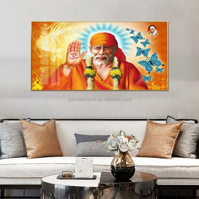 China Indian God Wall Art Decor Buddha Canvas Painting Crystal Porcelain Abstract India Poster Lord God Sai Baba Pictures Home Decor Waterproof+ECO-Friendly for sale