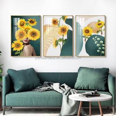 China Wholesale Modern Decor Nordic Green Flower Sunflower Wind Abstract Waterproof+ECO-Friendly Plant Leaf Crystal Painting for sale