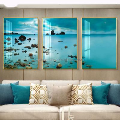 China Blue Sky Sea Home Decor Waterproof+ECO-Friendly Nordic Seascape Pictures Crystal Porcelain Ocean Wall Art Painting for sale