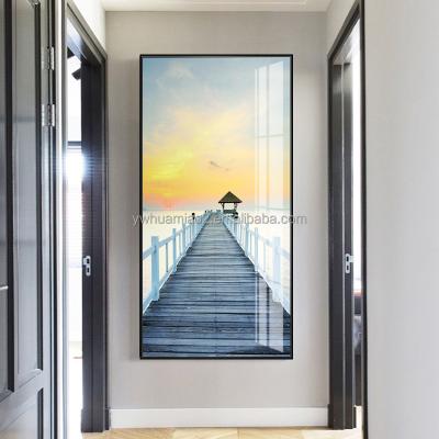 China Waterproof+ECO-Friendly Modern Luxury Glass Sunset Seascape Natural Picture Entrance Porch Decoration Landscape Porcelain Wall Art Crystal Paintings for sale