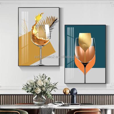 China Hot Sale Waterproof+ECO-Friendly Glass Wine Glass Breakfast Kitchen Contemporary Crystal Wall Frame Picture For Kitchen for sale